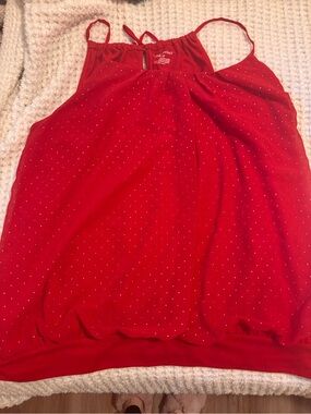 Lane Bryant Red Sleeveless Halter Blouse with Silver Dot Accents